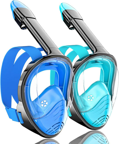 QingSong Full Face Snorkel Mask for Adults, Snorkeling Gear with Camera Mount, 180 Degree Panoramic View Snorkel Set Anti-Fog Anti-Leak