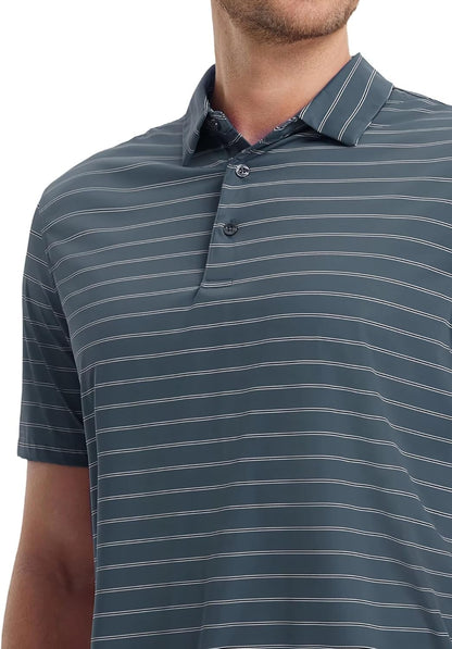 M MAELREG Mens Striped Golf Shirts Short Sleeve Silk-Like Touch Water-Resistant Breathable Soft Collared Polo Shirts for Men