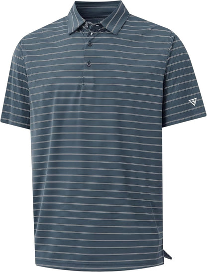 M MAELREG Mens Striped Golf Shirts Short Sleeve Silk-Like Touch Water-Resistant Breathable Soft Collared Polo Shirts for Men
