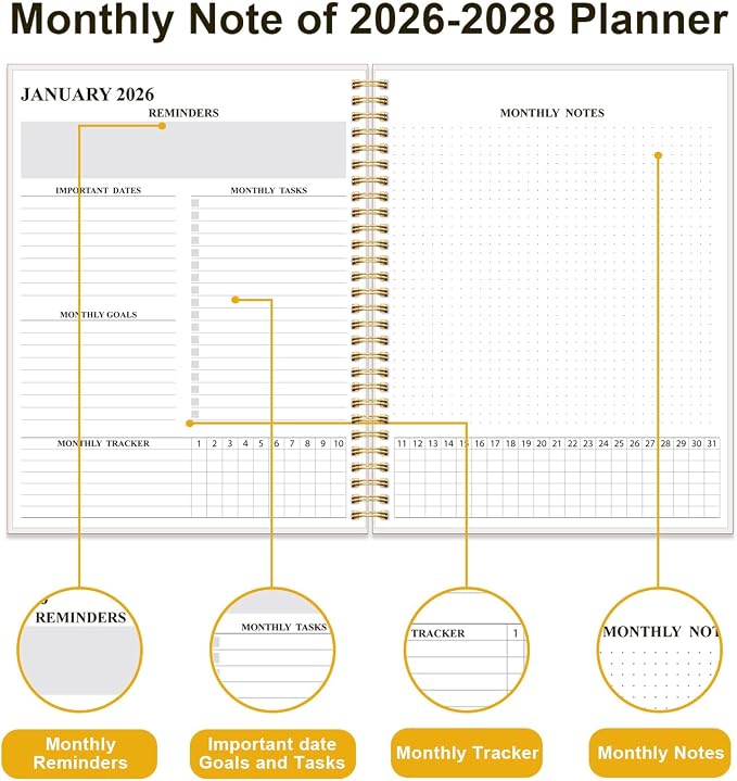 2026-2029 Monthly Planner - 36 Month PLanner Calendar from July 2026 to June 2029, 3 Year Planner 2026-2029 with Flexible Cover, Inner Pocket, Perfect for Home | School | Office, 8.5" x 11", Crushed Flower