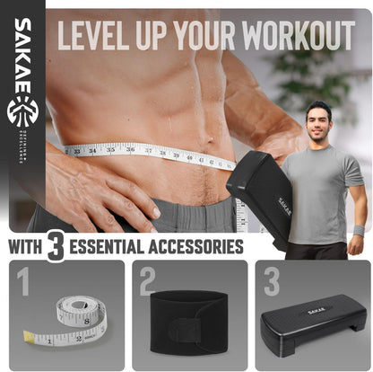 Adjustable Height Aerobic Stepper Set, Multiple Bundle Options with Dumbbells, Kettlebell, Waist Trimmer, Ankle Weights or Weighted Vest, Workout Exercise Step Platform w/Level Risers, 4 Colors