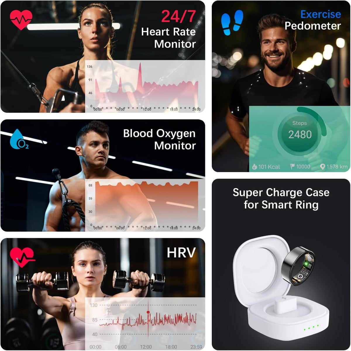 Health Tracker Ring, Smart Health Ring for Women Men with Heart Rate, Blood Oxygen, Sleep Monitor, Steps,Calories, No Subscription Fee, IP68 Waterproof Smart Ring for iphone & Android (Black, 10#)