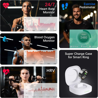 Health Tracker Ring, Smart Health Ring for Women Men with Heart Rate, Blood Oxygen, Sleep Monitor, Steps,Calories, No Subscription Fee, IP68 Waterproof Smart Ring for iphone & Android (Black, 10#)