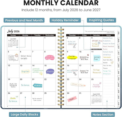 Planner 2026-2027, Academic Year Monthly & Weekly Planner Caledndar, July 2026 - June 2027, Hardcover Large Planning Agenda Book with Tabs for School Office Supplies, 8.5" x 11" - Lunar Drift