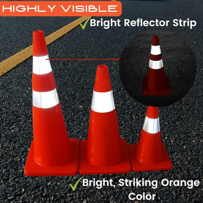 6, 9, 12, 18, 28 Inch Sports Training Traffic Cones - Durable Orange Cones for Soccer, Football, Basketball, Agility Drills, Parking, Safety, Road Use (Set of 12)