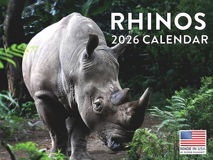 Rhino Calendar 2026 Rhinoceros Monthly Wall Calender 12 Month | American Made In The USA