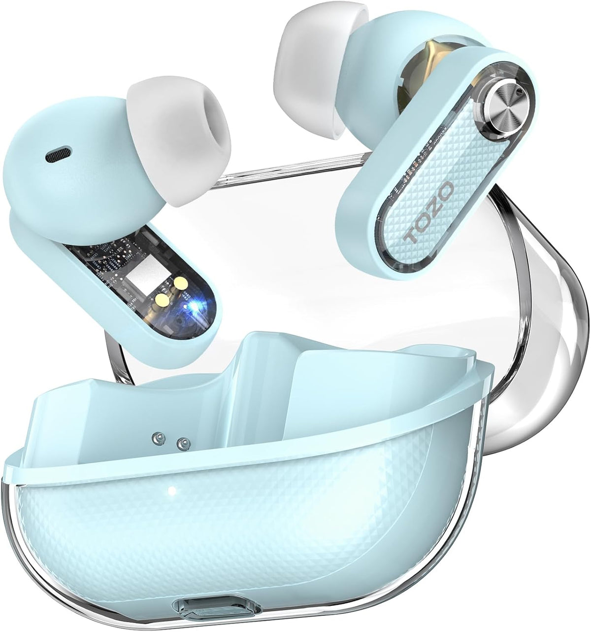 TOZO Crystal Pods Hybrid Active Noise Cancelling Wireless Earbuds, 10mm Drivers Deep Bass Stereo Sound, 4 Mics Smart ENC AI Calls, 32 EQ via App, Bluetooth 5.4 Headphones, Crystal Case Design