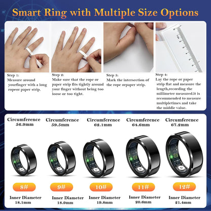 Smart Ring for Women Men-Wearable Fitness Tracker with Sleep Tracking Heart Rate Healthy Monitor Ring Activity Monitoring Steps Calories