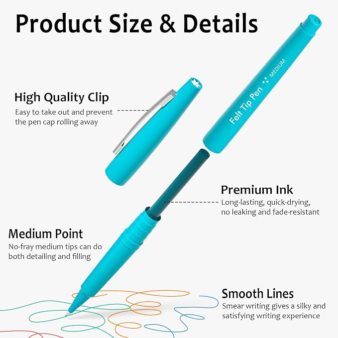 Lelix 20 Colors Felt Tip Pens, Medium Point Assorted Colors Markers Pens For Journaling, Writing, Note Taking, Planner Coloring, Perfect for Art Office and School Supplies