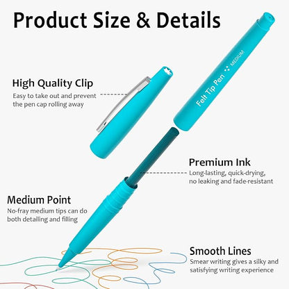 Lelix 20 Colors Felt Tip Pens, Medium Point Assorted Colors Markers Pens For Journaling, Writing, Note Taking, Planner Coloring, Perfect for Art Office and School Supplies