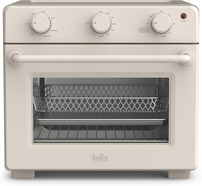 bella Air Fry Toaster Oven, 7 Preset Cooking Options, Dishwasher-Safe EverGood Coated Trays Included, 60-Minute Auto Shutoff w Audible Timer, Power Indicator Light, 1700 Watt, Oatmilk