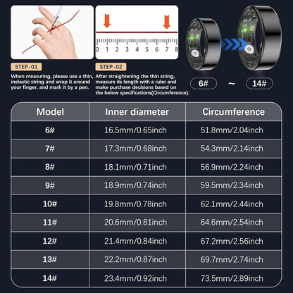 Health Tracker Ring, Smart Health Ring for Women Men with Heart Rate, Blood Oxygen, Sleep Monitor, Steps,Calories, No Subscription Fee, IP68 Waterproof Smart Ring for iPhone & Android (Black, 9#)