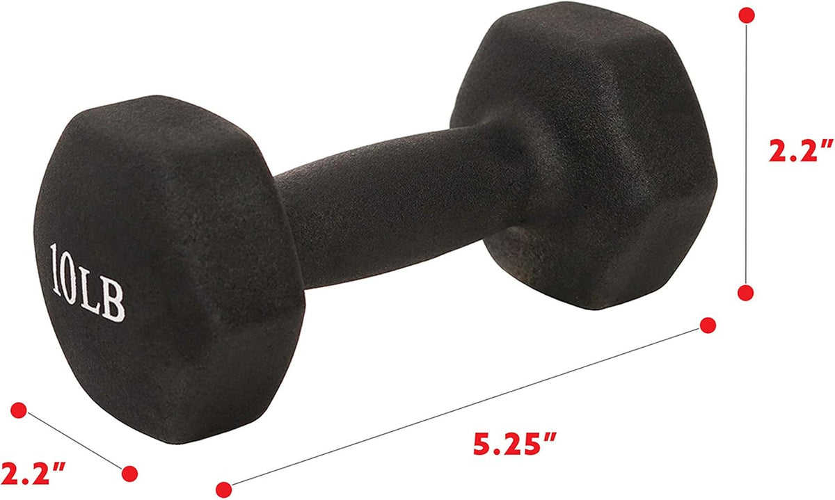 Sunny Health & Fitness Neoprene Coated Hex Shaped Dumbbell Non-Slip Fitness Weights for Home Gym Exercise, Full Body Workout Strength Building, Weight Loss, Sold in Pairs - Sizes - 2LB, 5LB, 8LB, 10LB