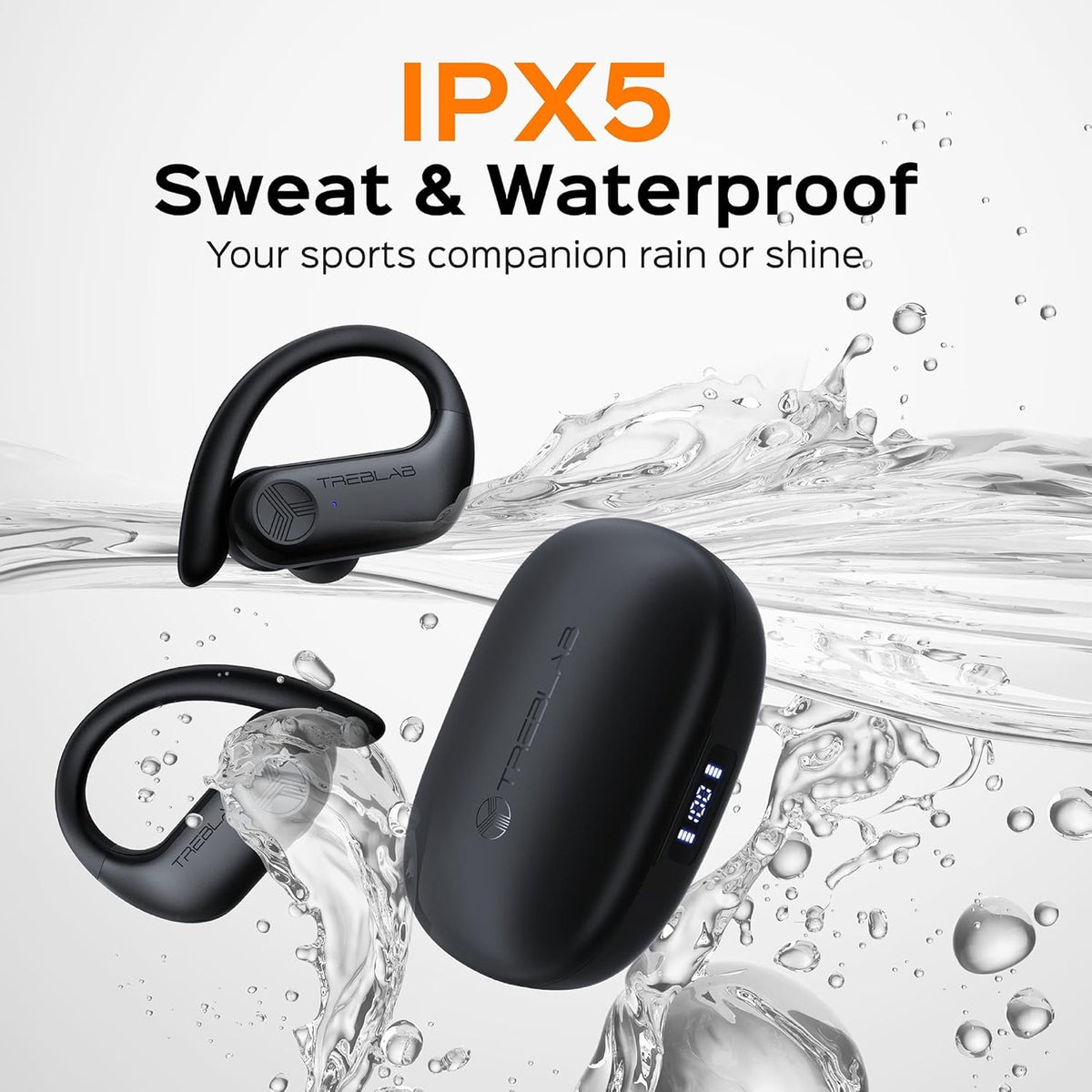 TREBLAB X3 Pro - Workout True Wireless Earbuds, Comfortable Earhooks, Bluetooth 5.3, Punchy Bass, Noise Isolation, 145H Playtime, IPX5 Waterproof, Sweatproof, 2 Mics for Calls, Sport Bluetooth Earbuds