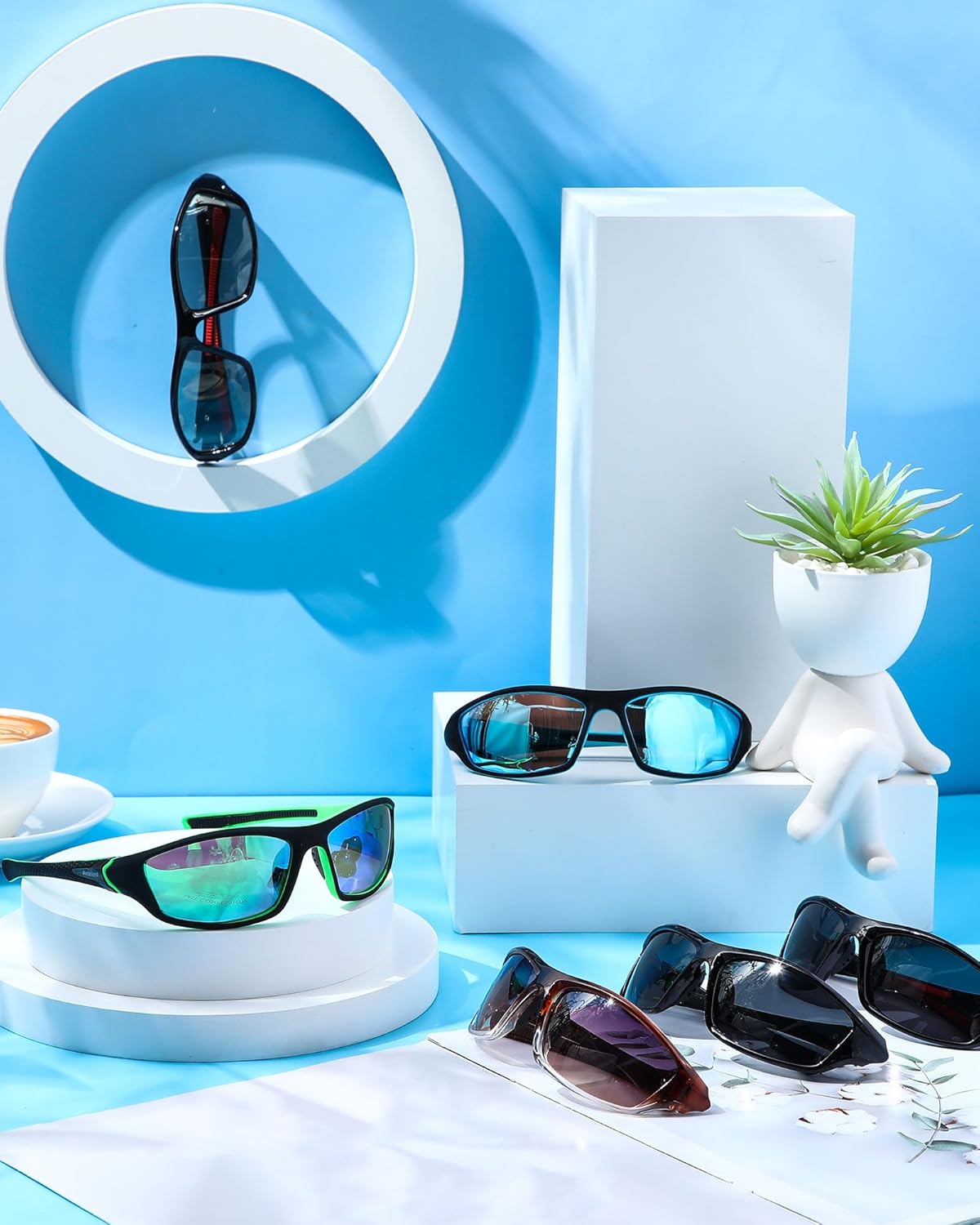 Frienda 6 Pack Polarized Sport Sunglasses for Men Multipack Fit over Glasses Pack Lot Set Men's Sport Fishing Eyeglasses