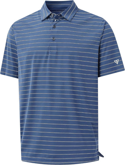 M MAELREG Mens Striped Golf Shirts Short Sleeve Silk-Like Touch Water-Resistant Breathable Soft Collared Polo Shirts for Men