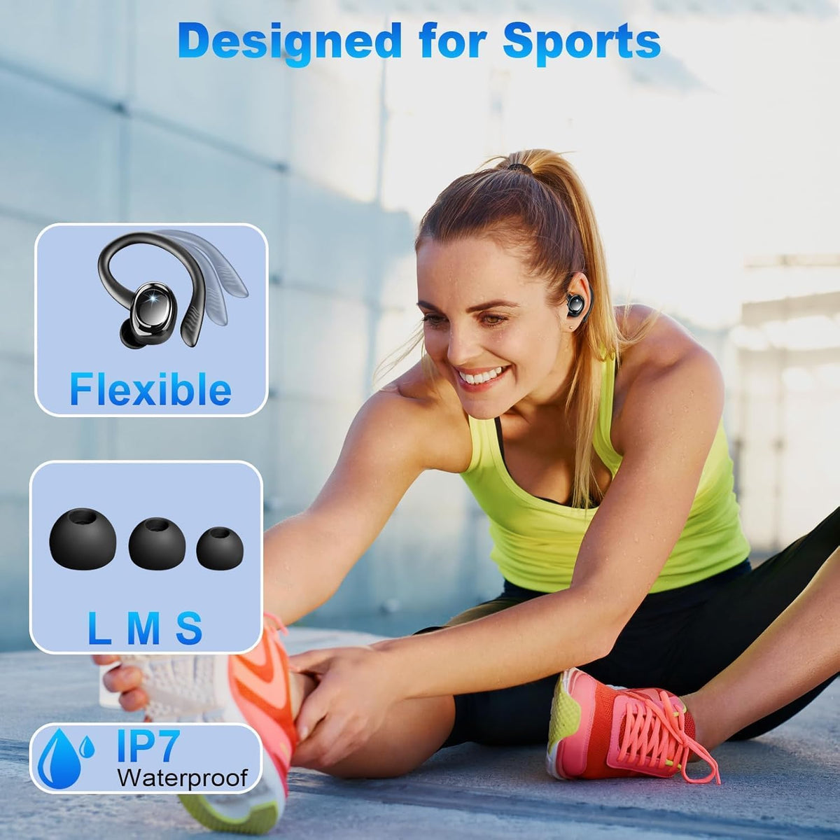 Wireless Earbuds Sport, 2025 Bluetooth 5.4 Headphones with Earhooks, 50H Stereo Deep Bass Over Ear Buds with 4 ENC Noise Canceling Mics, IP7 Waterproof Earphones for Running Workout Gym -Black