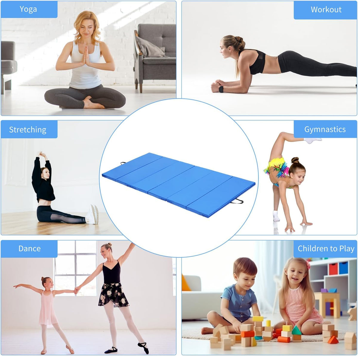 ZENOVA Gymnastics Mat 6'x3'x2''/4'x8'x2'' Exercise Mat Gym Mat for Home Aerobics Workout Foldable Tumbling Mat Children Gifts