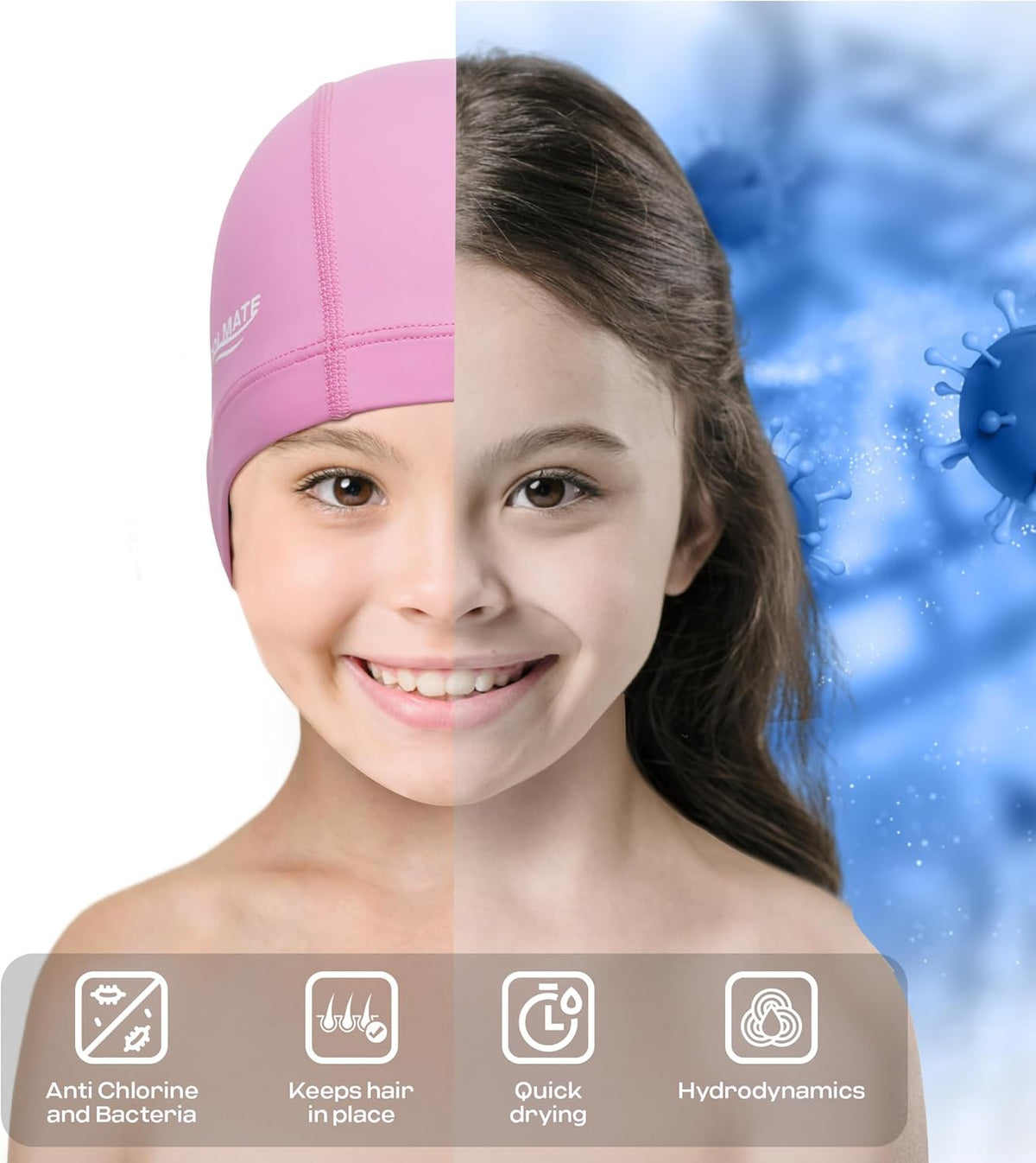 COOLMATE Fabric Swim Cap for Adult Women Men Kid 3 4 6 8 14 16, Silicone Water Resistant Layer, Cloth Swim Cap Gifts for Swimmers, Lightweight for Pool, Lap Swimming (1 pc)