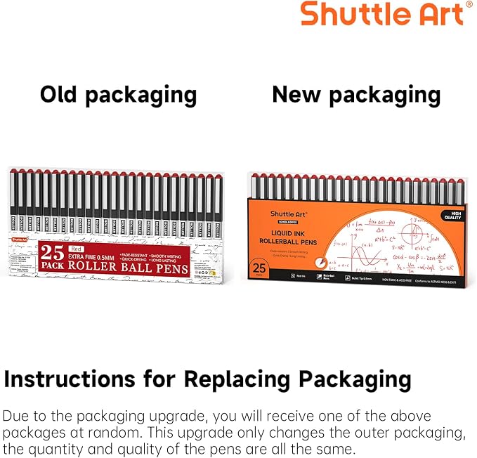Shuttle Art RollerBall Pens, 25 Pack Red Fine Point Roller Ball Pens, 0.5mm Liquid Ink Pens for Writing Journaling Taking Notes School Office