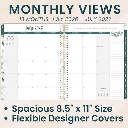 bloom daily planners 2026-2027 Planner (8.5” x 11") 13 Month Academic Organizer (July 2026 - July 2027) - Weekly & Monthly Agenda Book with Stickers & Tabs - Boho Greenery