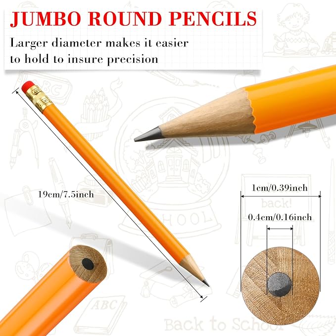 Fainne 48 Pcs Jumbo Pencil, Wooden Pencil with Black Core for Carpenters Construction Workers Woodworkers Framers Beginners Students Teachers DIY Project(Orange,Round)