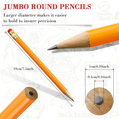 Fainne 48 Pcs Jumbo Pencil, Wooden Pencil with Black Core for Carpenters Construction Workers Woodworkers Framers Beginners Students Teachers DIY Project(Orange,Round)