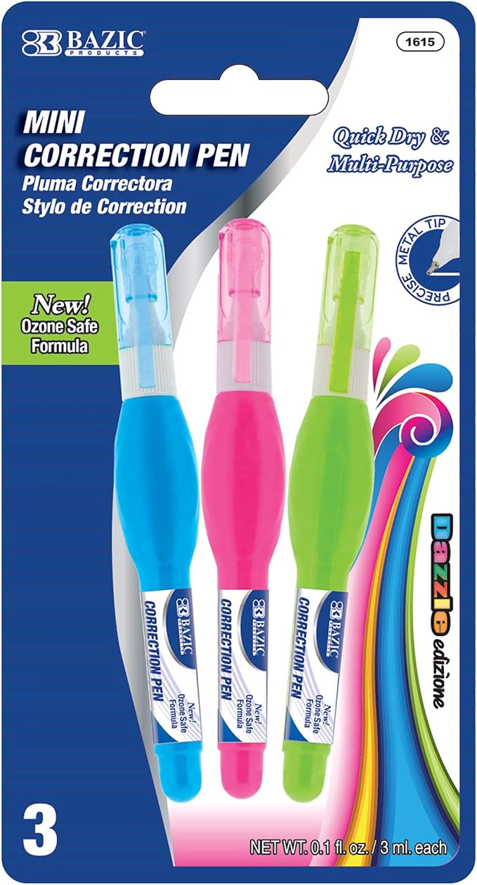 BAZIC PRODUCTS Mini Correction Pen, Metal Needle Tip, 3mL, 144-Case