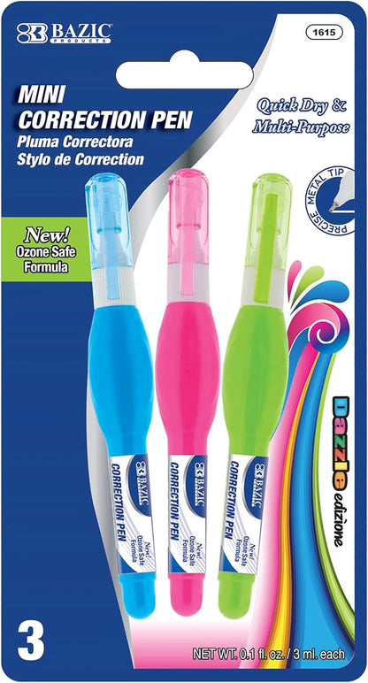 BAZIC PRODUCTS Mini Correction Pen, Metal Needle Tip, 3mL, 144-Case