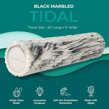 Oceanfoam Tidal Roller - Black Marbled - Muscle Massage Foam Roller for Back Pain & Stretching - Firm and Ergonomic Wide Wave Textured - Yoga, Athletics, & Wellness - Full Size, 20" x 5"