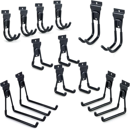 Slatwall Hooks, Slat Wall Accessories Multi Size Garage Hooks Storage Utility Hanging Hooks Wall Mount Tool Holder for Ladder Garden Tools (14 Pack, Black)
