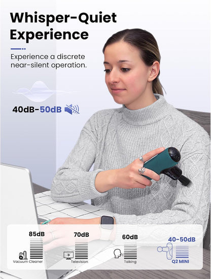 BOB AND BRAD Q2 Mini Massage Gun, Pocket-Sized Deep Tissue Massager Gun, Portable Percussion Muscle Massager Gun, Ultra Small & Quiet Muscle Massage Gun with Carry Case -Green