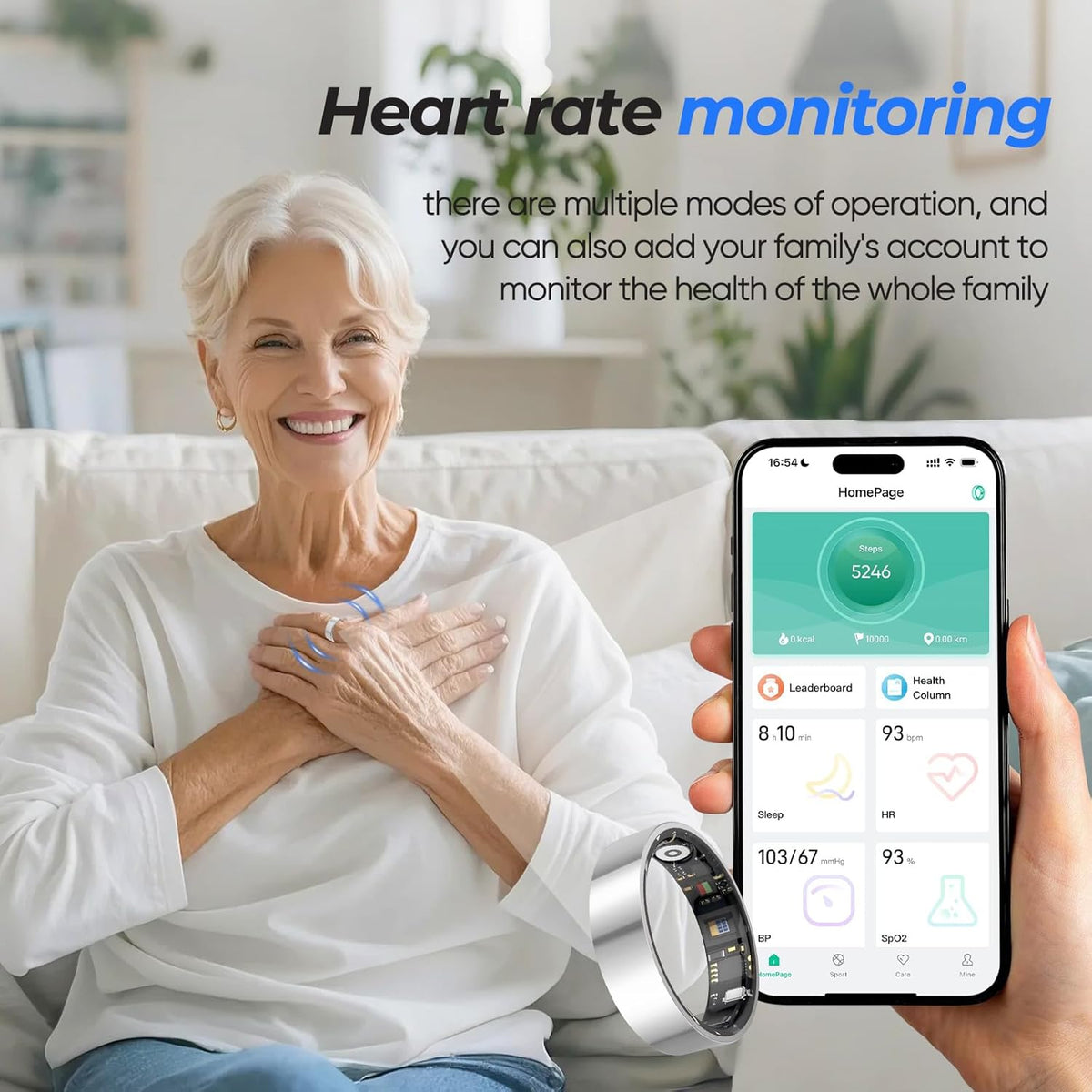 Smart Ring with Sleep Monitoring, No APP Subscription, 10-Day Battery Life, Stress/Heart Rate/Women's Health Tracker, Android & iOS Compatible (Black, 9)