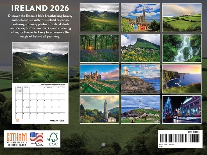 Ireland Calendar 2026 Irish Gifts Monthly Wall Calender 12 Month | American Made In The USA