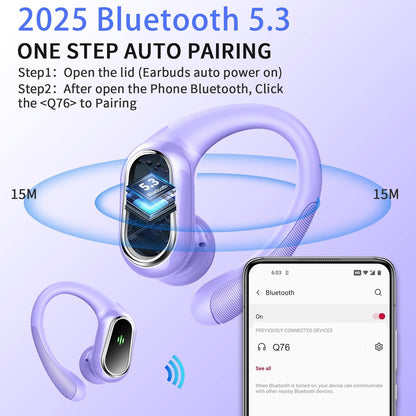 Wireless Earbuds, 2025 Bluetooth 5.4 Headphones Sport, Bluetooth Earbuds with ENC Noiss, Dual LED Display