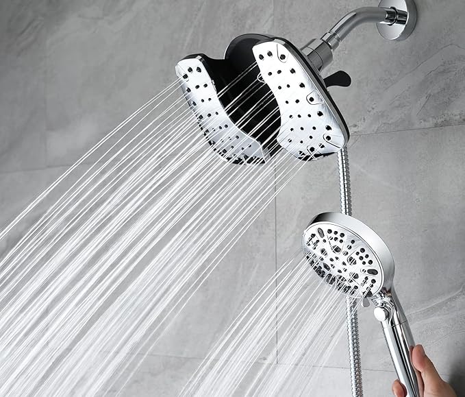 INAVAMZ 2-in-1 Shower Heads with Handheld Spray Combo: 10” Rainfall Shower Head & Hand Held Shower Head, 9 Spray Settings Detachable Shower Head with ON/OFF Switch and 15-Stage Filter