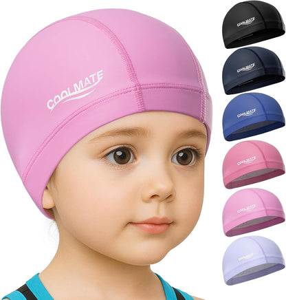 COOLMATE Fabric Swim Cap for Adult Women Men Kid 3 4 6 8 14 16, Silicone Water Resistant Layer, Cloth Swim Cap Gifts for Swimmers, Lightweight for Pool, Lap Swimming (1 pc)