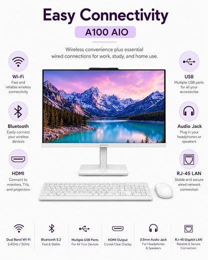 Lenovo 24" All-in-One Desktop Computer, Intel N100 Processor, 32GB RAM, 512GB SSD, FHD Display, Space-Saving Design for Home, Office &Business, Wi-Fi 6, HDMI Out, Windows 11, Wireless Keyboard & Mouse