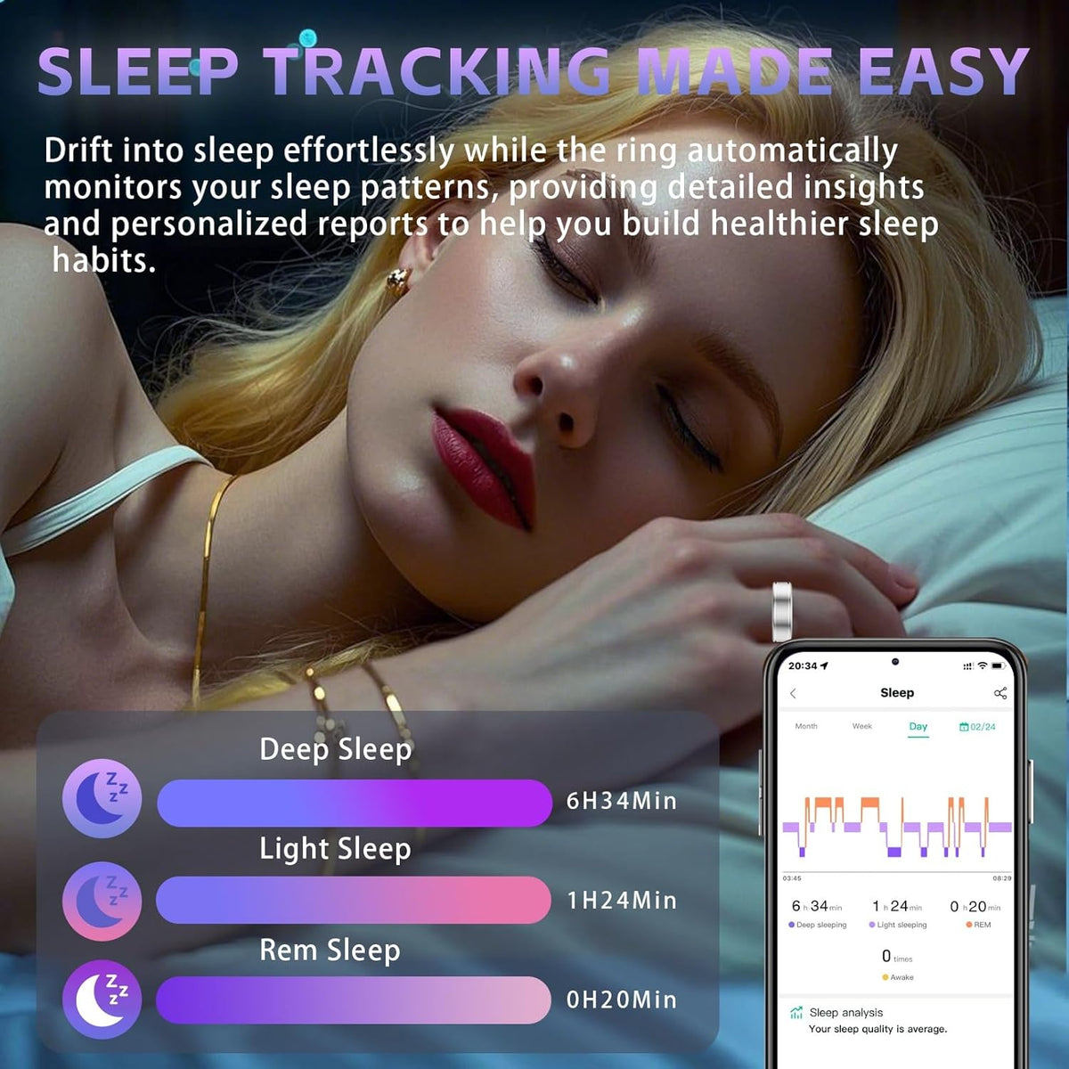 Fitness Tracker Ring for Women – Smart Ring with Heart Rate, SpO2, Blood Pressure, Sleep Monitoring, Step & Calorie Counter, 5ATM Waterproof, No Subscription Fee (Silver, 8)