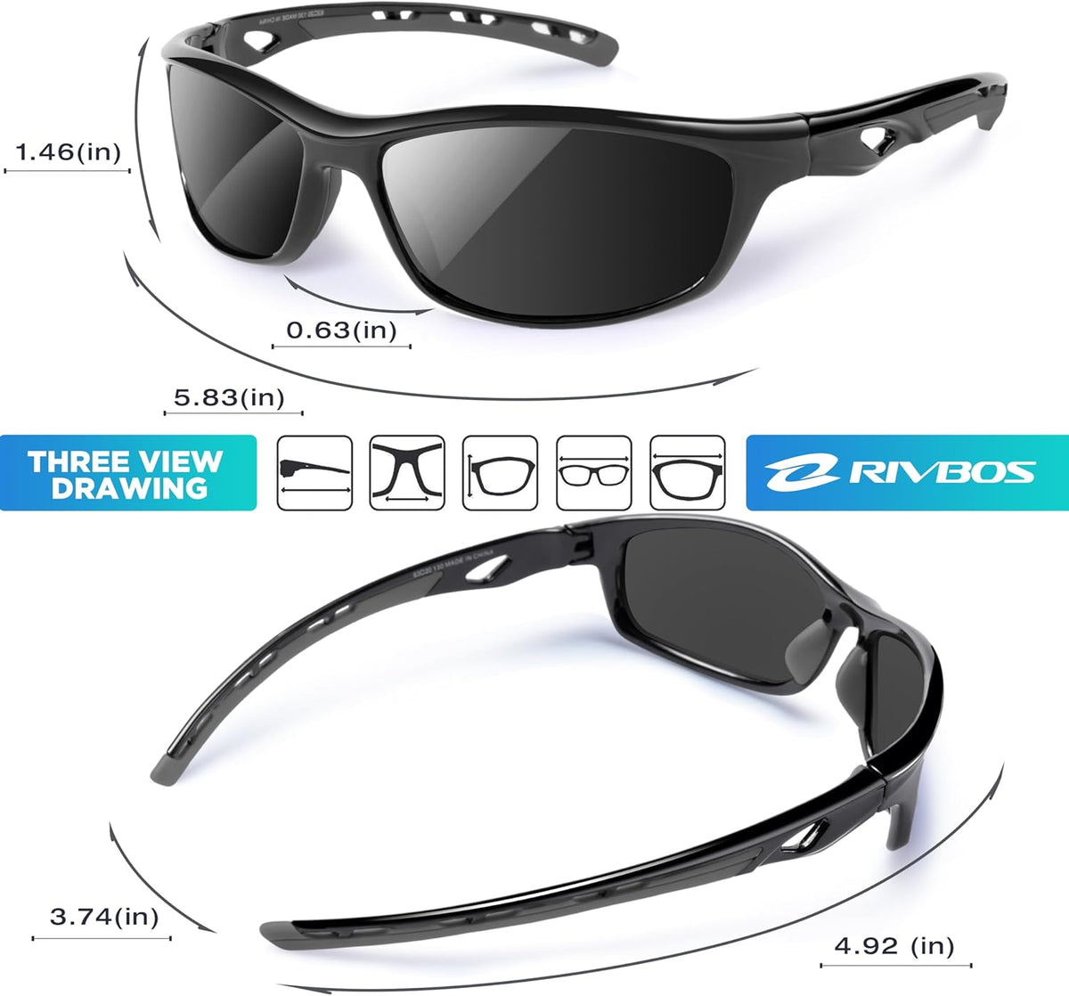 RIVBOS Sunglasses for Men Women Polarized UV Protection Sports Fishing Driving Shades Cycling RB833