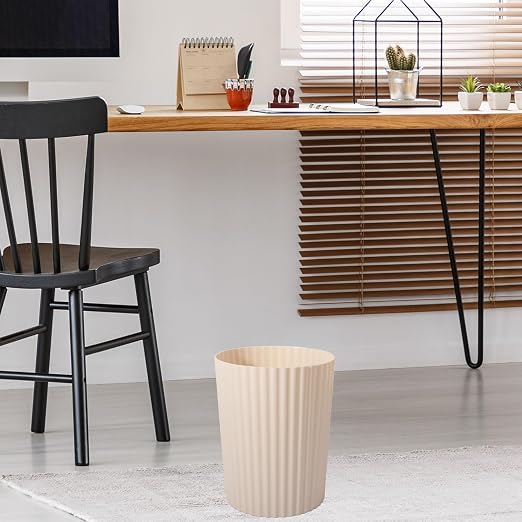 JiatuA Small Trash Can Plastic Wastebasket Round Garbage Container Bin for Bathroom, Kitchen, Bedroom, Home Office, College Dorm, Beige 2 Pack
