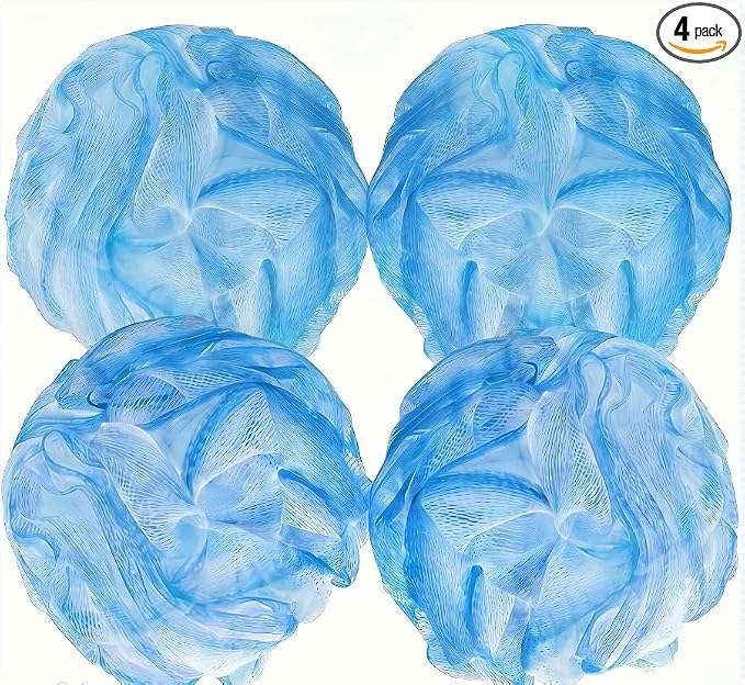 Loofah Bath Sponges - Gentle Exfoliating Shower Loofah for Rich Lather, Durable Mesh Body Scrubber for Men & Women 4 Pack (Sky Blue) | Durable mesh creates rich lather, soft exfoliating loofah for men & women daily shower