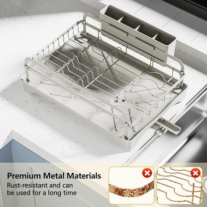 LIYI Dish Rack - Dish Racks for Kitchen Counter, Kitchen Dish Drying Rack Kitchen with Removable Utensil Holder and Drainboard, 16.5" D x 11.6" W x 6.6" H, Grey