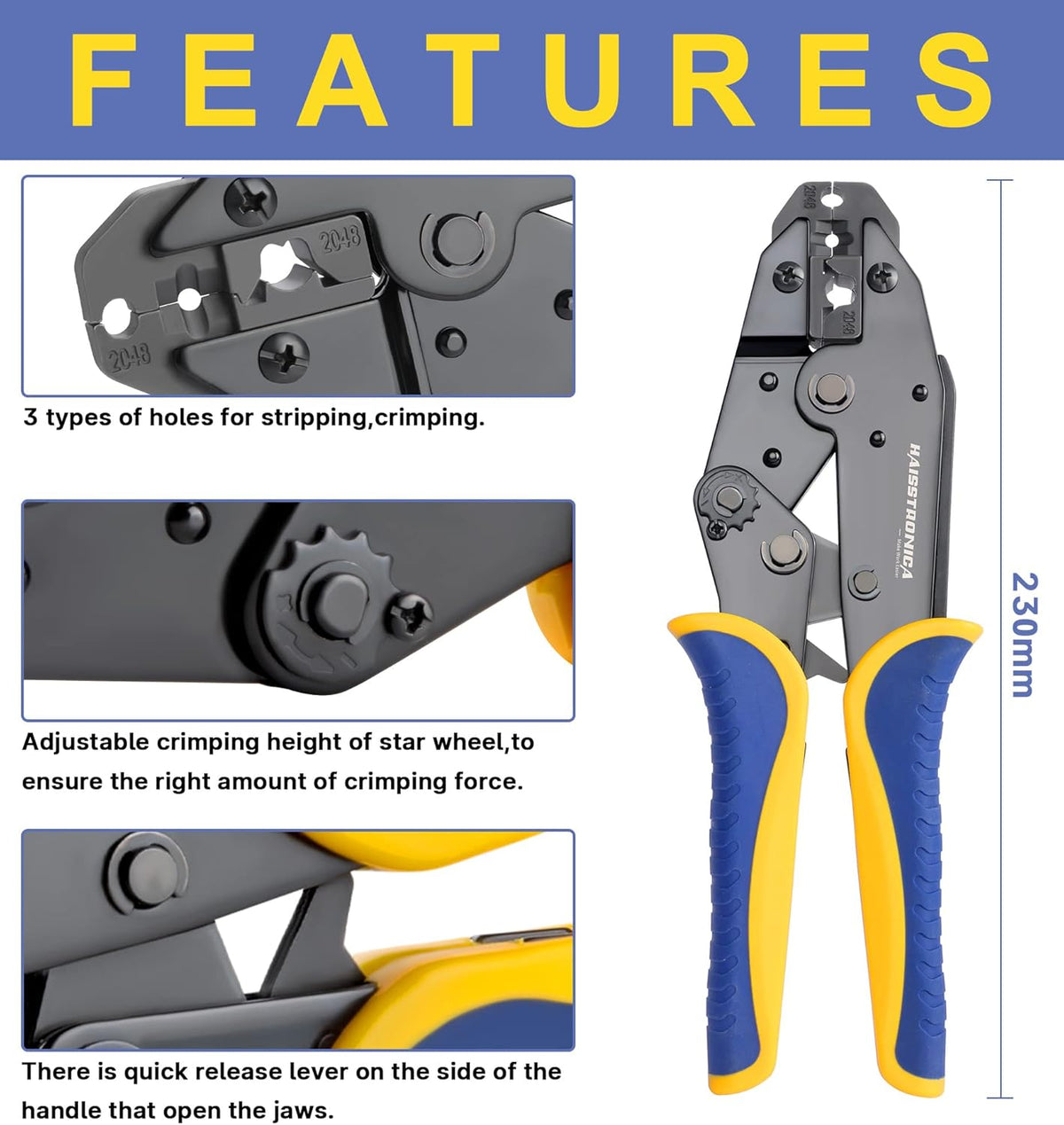 Haisstronica Crimping Tool for Spark Plug Ignition Wire,8.5mm Ratchet Wire Crimper Tool,HS-2048