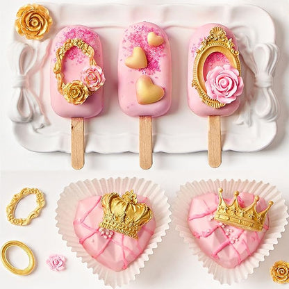 JOERSH 4PCS Vintage Baroque Mold Set, Silicone Frame Fondant Molds Royal Crown Rose Heart Mold for Cupcake Decorating, Cake Pop, Chocolate, Candy Craft, Dessert Decor