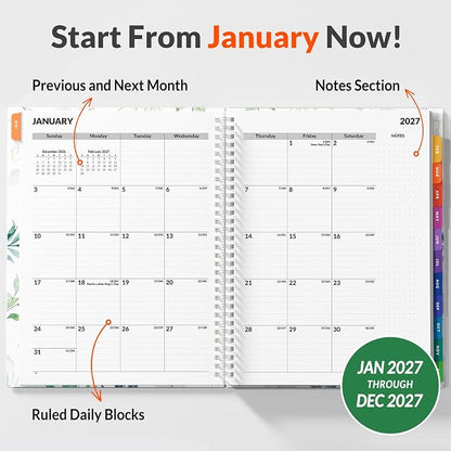 SUNEE 2027 Appointment Book, Quarter-Hourly, Weekly Monthly Planner, 8.5"x11",Eucalyptus