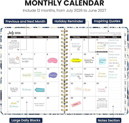Planner 2026-2027, Academic Year Monthly & Weekly Planner Caledndar, July 2026 - June 2027, Hardcover Large Planning Agenda Book with Tabs for School Office Supplies, 6.3" x 8.5" - Blue Heirloom
