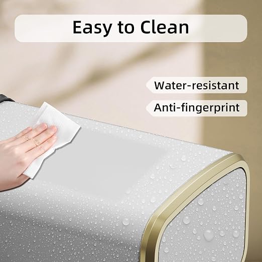 8L/2.1 Gallon Small Bathroom Trash Can with Lid, Swing-Top Rectangular Waste Bin, Stainless Steel Garbage Can for Home, Office, Toilet, Bedroom, Living-Room (White)