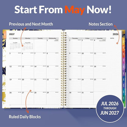 SUNEE 2026-2027 Appointment Book, Quarter-Hourly, Weekly & Monthly - from July 2026 to June 2027, 8.5"x11" Academic Planner, Flexible Cover, Note Pages, Bookmark, Spiral Binding, Vintage