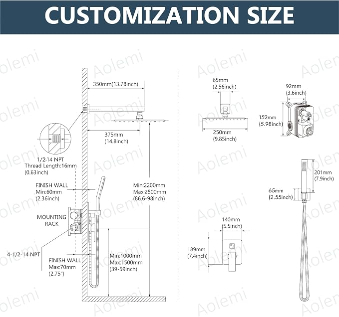 Aolemi Shower Faucet Set Rain Shower System with Handheld Spray Bathroom Shower Combo Rough-in Valve and Shower Trim Kit Included Brushed Gold 10 Inch Wall Mount Shower Head